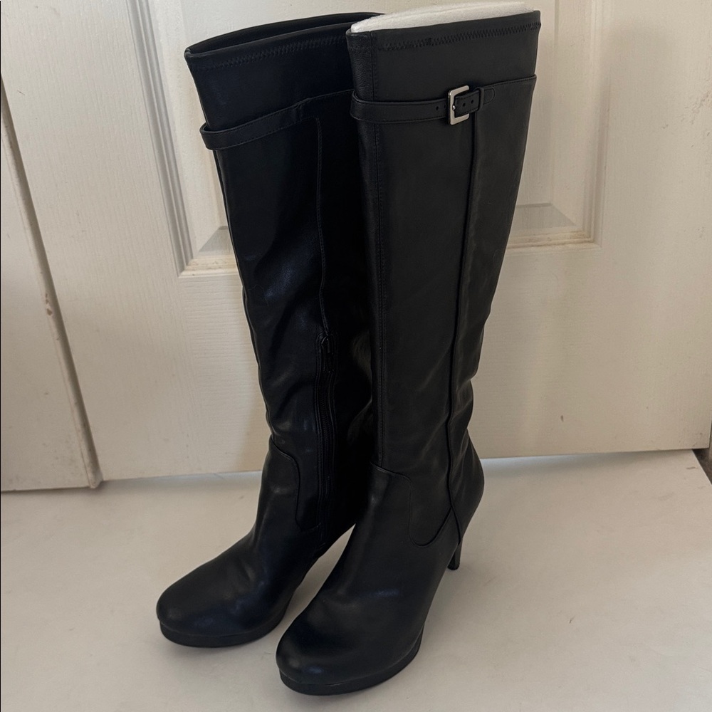 NINE WEST Oureen Knee High Boots Black Vegan Platform 6.5 EUC $280